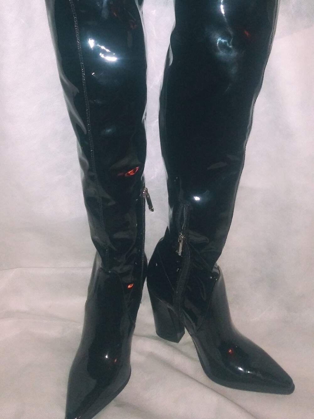 Jennifer Lopez Black Patent Over-the-Knee Pointed Toe Heeled Boots